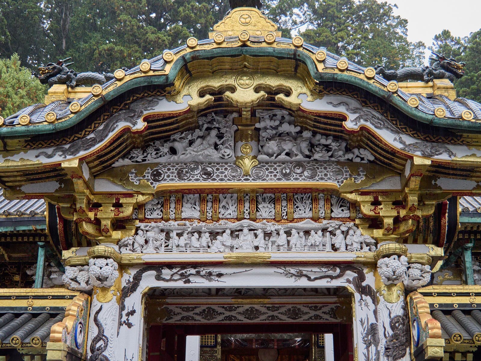 Ornately carved and gilded gate of Nikko Toshogu shrine